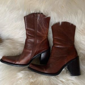 Baci distressed leather, western inspired boots. Brown/mahogany color. Size 7.5